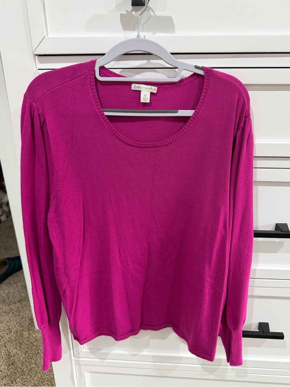 Cato Scoop Neck Long Sleeve Sweater - Fuchsia XL
